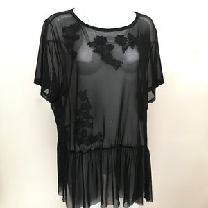 New Lane Bryant Embroidered Mesh Peplum Top